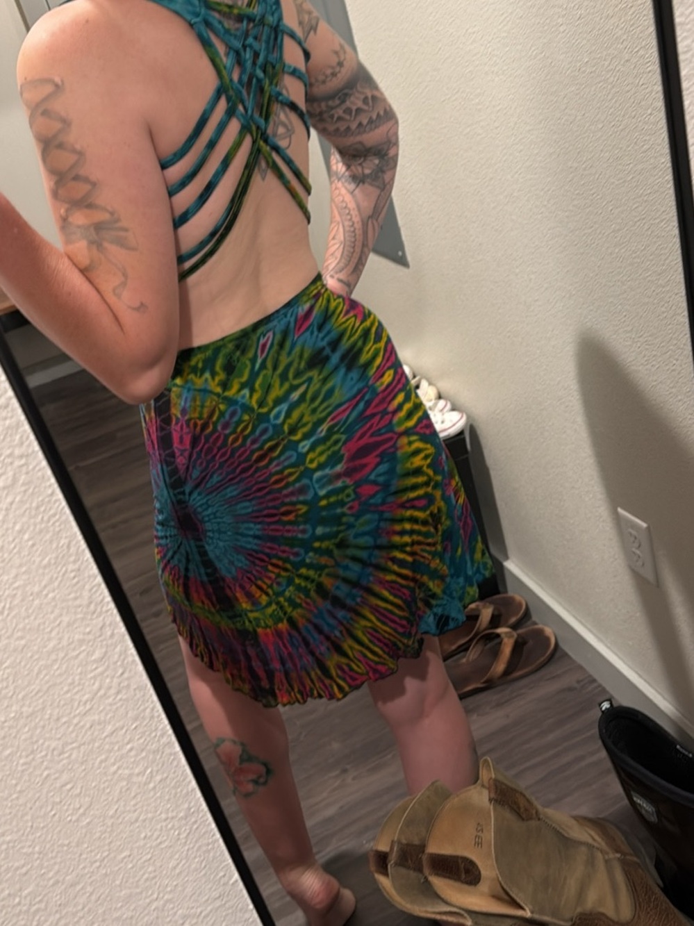 Handmade Tie-Dye Slip Dresses - Red & Multicolor - Picture 5 of 5